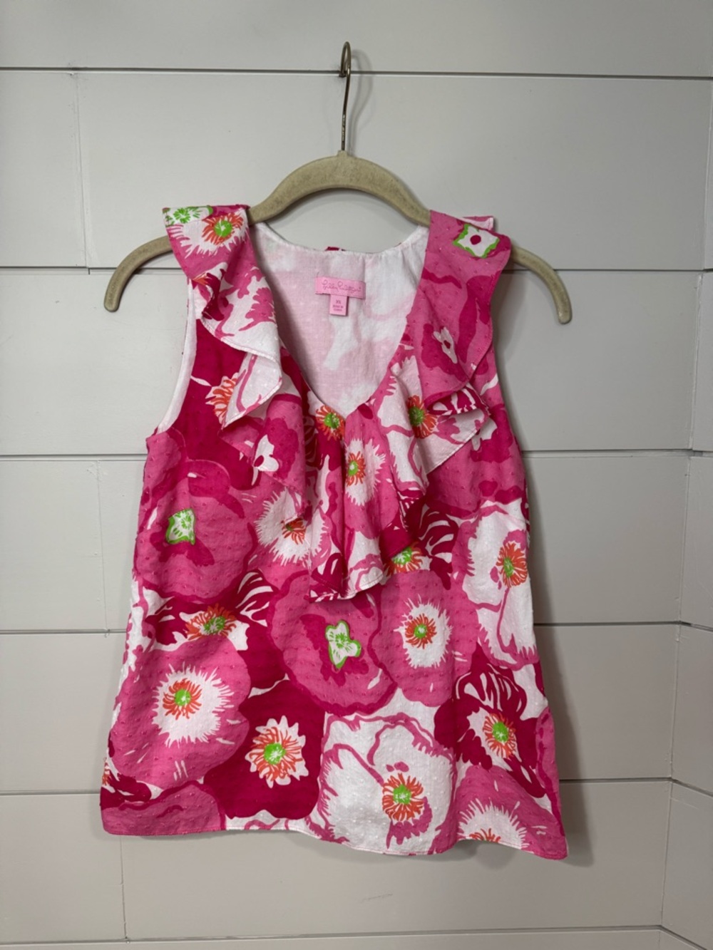 Lilly Pulitzer Floral Sleeveless Ruffle Top Pink Size XS